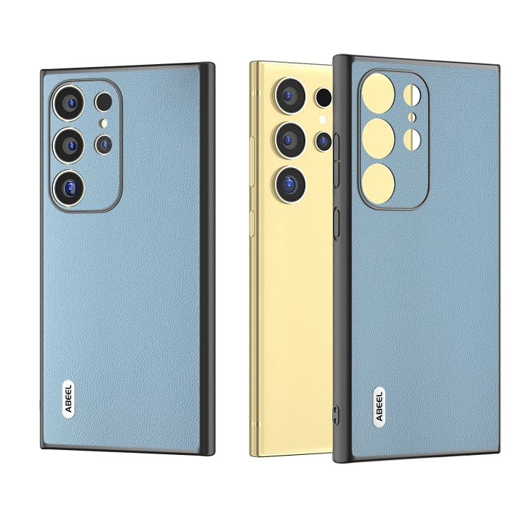 For Samsung Galaxy S24 Ultra 5G ABEEL Genuine Leather Elegant Black Edge Phone Case(Sky Blue) - HoMEdemic™ 