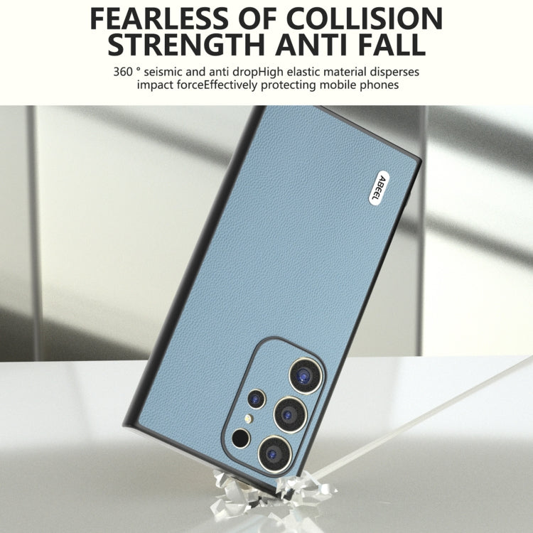 For Samsung Galaxy S24 Ultra 5G ABEEL Genuine Leather Elegant Black Edge Phone Case(Sky Blue) - HoMEdemic™ 