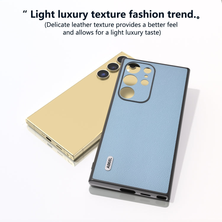 For Samsung Galaxy S24 Ultra 5G ABEEL Genuine Leather Elegant Black Edge Phone Case(Sky Blue) - HoMEdemic™ 