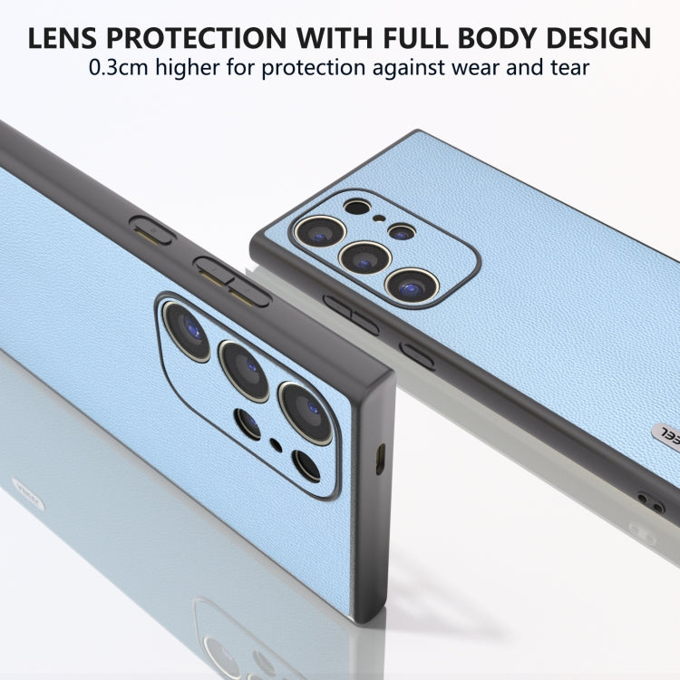 For Samsung Galaxy S24 Ultra 5G ABEEL Genuine Leather Elegant Black Edge Phone Case(Sky Blue) - HoMEdemic™ 
