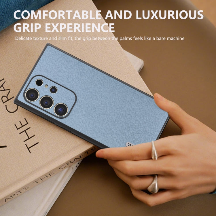 For Samsung Galaxy S24 Ultra 5G ABEEL Genuine Leather Elegant Black Edge Phone Case(Sky Blue) - HoMEdemic™ 