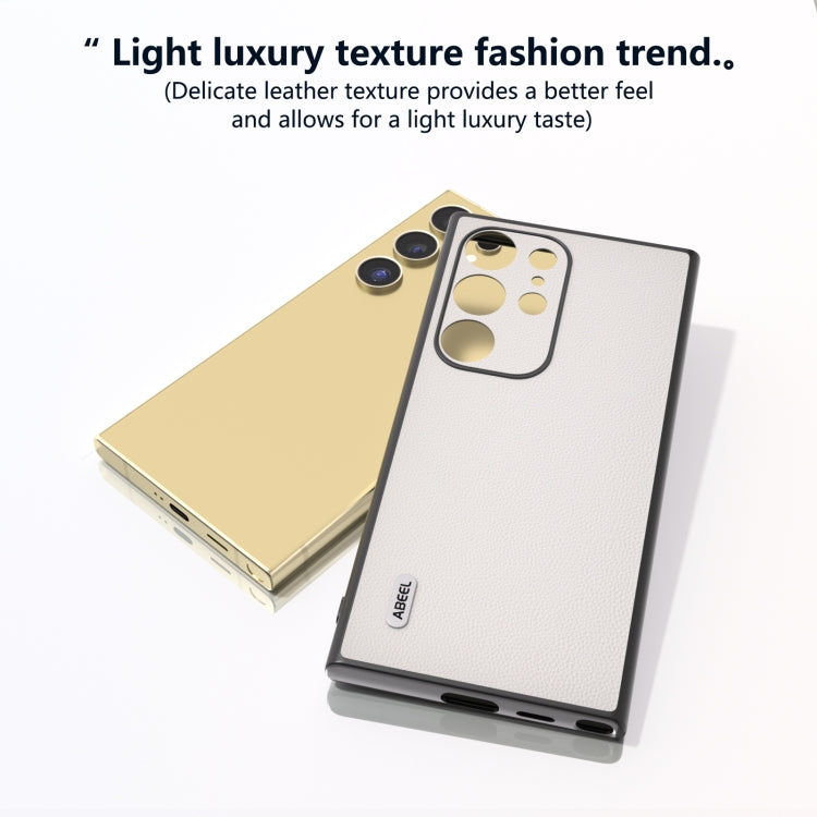 For Samsung Galaxy S24 Ultra 5G ABEEL Genuine Leather Elegant Black Edge Phone Case(White) - HoMEdemic™ 