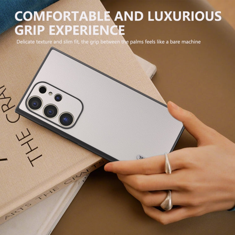 For Samsung Galaxy S24 Ultra 5G ABEEL Genuine Leather Elegant Black Edge Phone Case(White) - HoMEdemic™ 