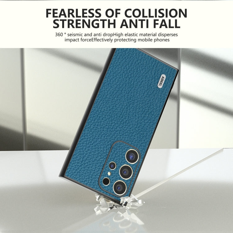 For Samsung Galaxy S24 Ultra 5G ABEEL Genuine Leather Litchi Texture Phone Case(Blue) - HoMEdemic™ 