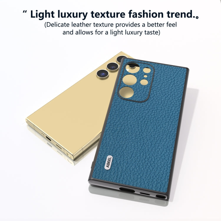 For Samsung Galaxy S24 Ultra 5G ABEEL Genuine Leather Litchi Texture Phone Case(Blue) - HoMEdemic™ 