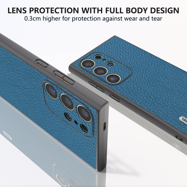 For Samsung Galaxy S24 Ultra 5G ABEEL Genuine Leather Litchi Texture Phone Case(Blue) - HoMEdemic™ 
