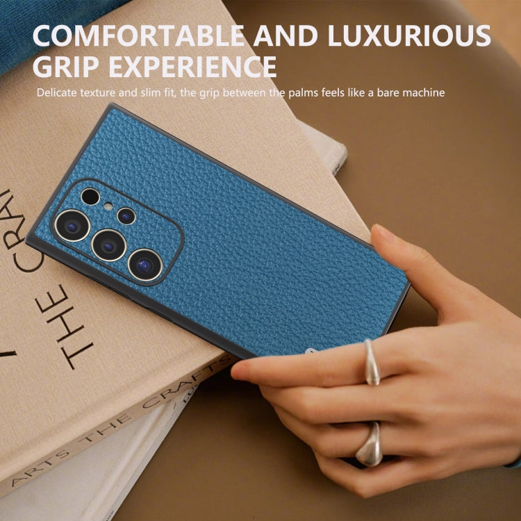 For Samsung Galaxy S24 Ultra 5G ABEEL Genuine Leather Litchi Texture Phone Case(Blue) - HoMEdemic™ 