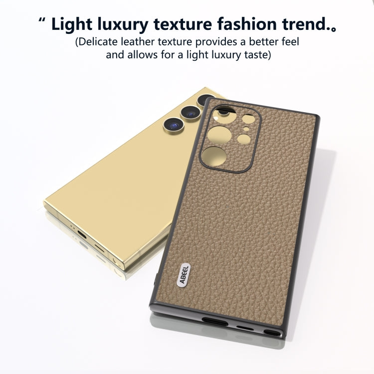 For Samsung Galaxy S24 Ultra 5G ABEEL Genuine Leather Litchi Texture Phone Case(Grey) - HoMEdemic™ 