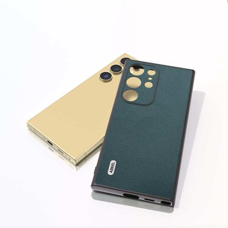 For Samsung Galaxy S24 Ultra 5G ABEEL Genuine Leather Luolai Series Phone Case(Dark Green) - HoMEdemic™ 
