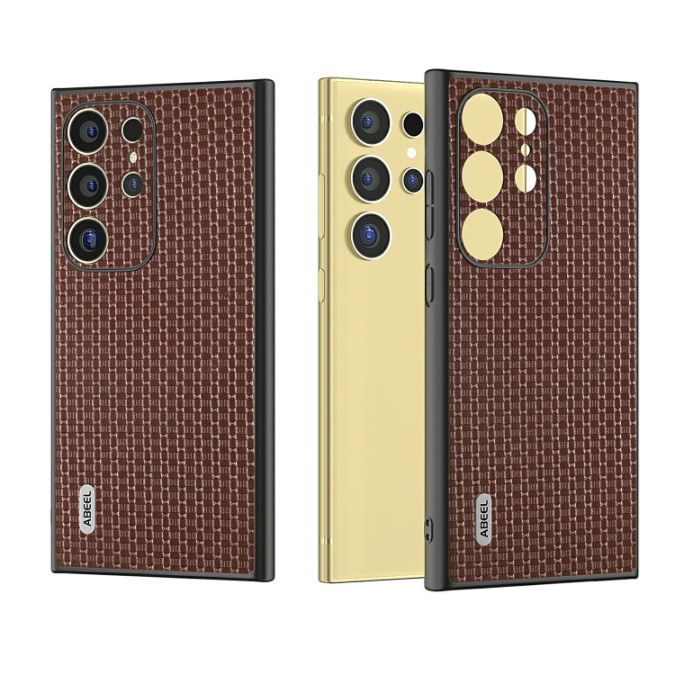 For Samsung Galaxy S24 Ultra 5G ABEEL Genuine Leather Luxury Black Edge Phone Case(Coffee) - HoMEdemic™ 