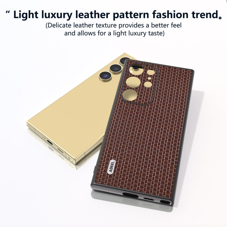 For Samsung Galaxy S24 Ultra 5G ABEEL Genuine Leather Luxury Black Edge Phone Case(Coffee) - HoMEdemic™ 