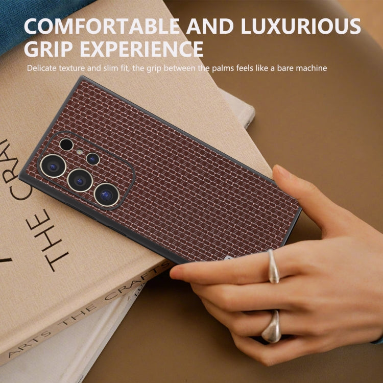 For Samsung Galaxy S24 Ultra 5G ABEEL Genuine Leather Luxury Black Edge Phone Case(Coffee) - HoMEdemic™ 