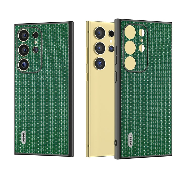 For Samsung Galaxy S24 Ultra 5G ABEEL Genuine Leather Luxury Black Edge Phone Case(Night Green) - HoMEdemic™ 