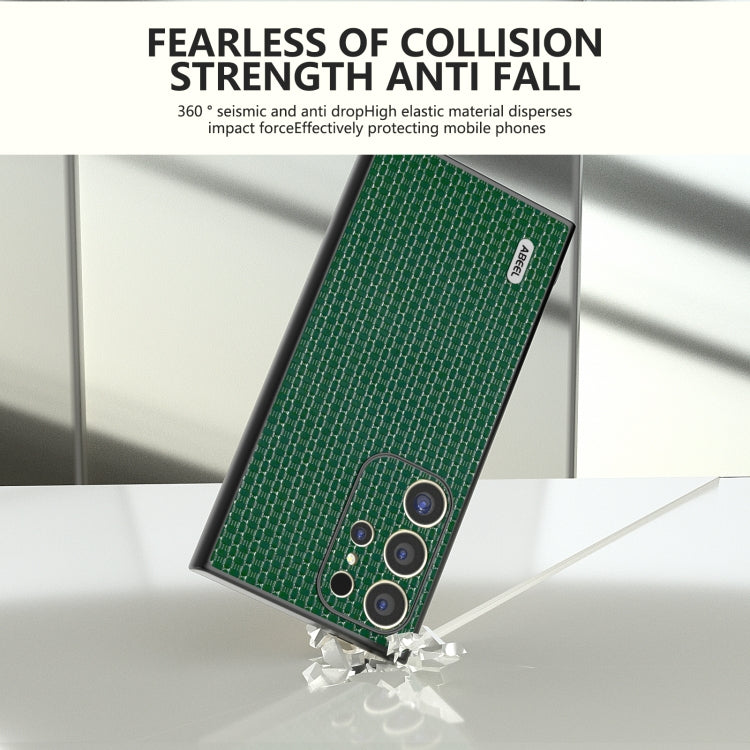 For Samsung Galaxy S24 Ultra 5G ABEEL Genuine Leather Luxury Black Edge Phone Case(Night Green) - HoMEdemic™ 