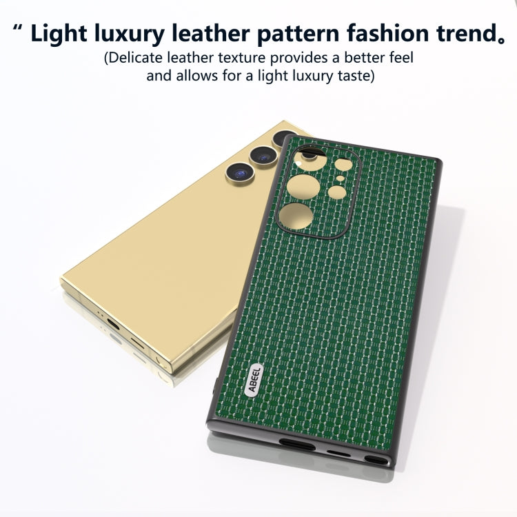 For Samsung Galaxy S24 Ultra 5G ABEEL Genuine Leather Luxury Black Edge Phone Case(Night Green) - HoMEdemic™ 
