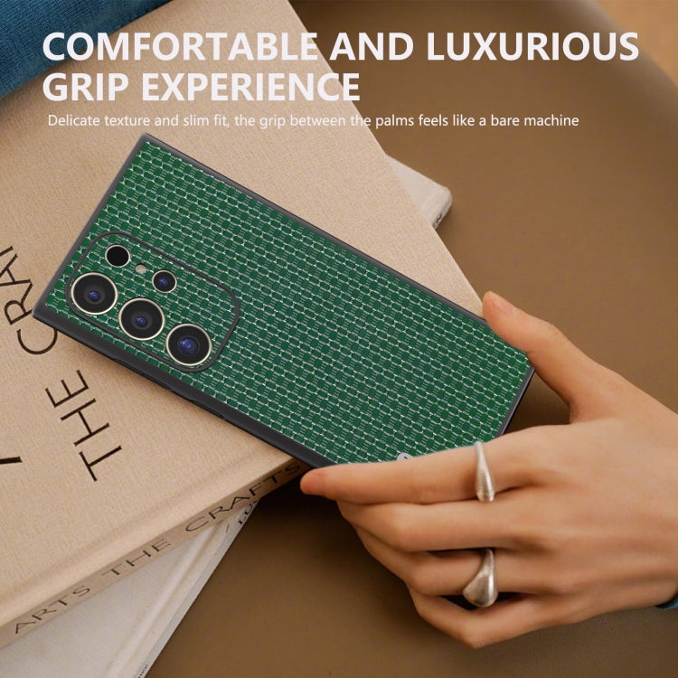 For Samsung Galaxy S24 Ultra 5G ABEEL Genuine Leather Luxury Black Edge Phone Case(Night Green) - HoMEdemic™ 