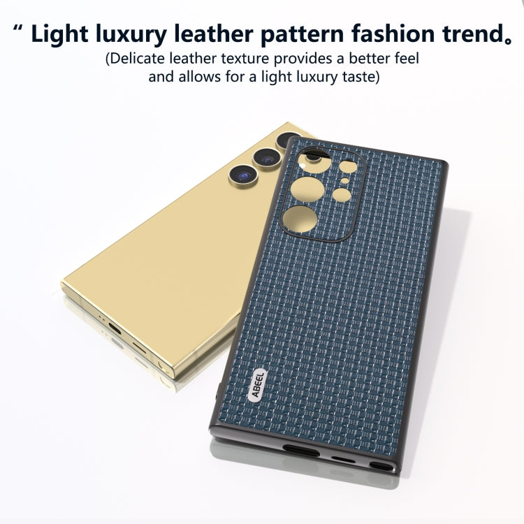 For Samsung Galaxy S24 Ultra 5G ABEEL Genuine Leather Luxury Black Edge Phone Case(Royal Blue) - HoMEdemic™ 
