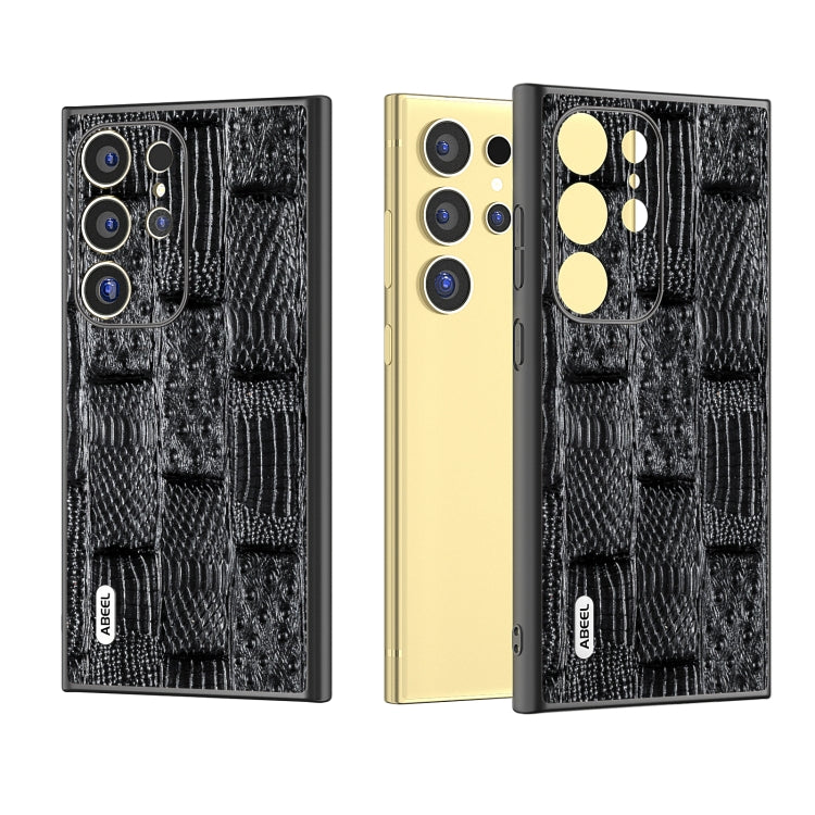 For Samsung Galaxy S24 Ultra 5G ABEEL Genuine Leather Mahjong Texture Series Phone Case(Black) - HoMEdemic™ 