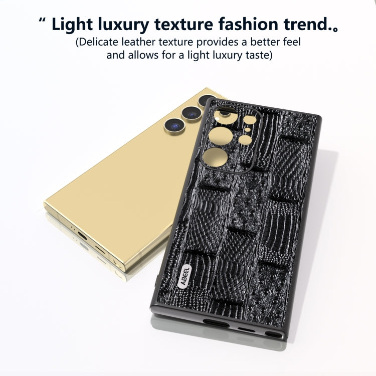 For Samsung Galaxy S24 Ultra 5G ABEEL Genuine Leather Mahjong Texture Series Phone Case(Black) - HoMEdemic™ 