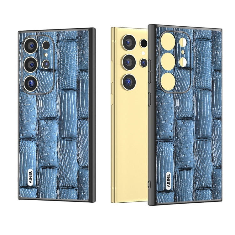 For Samsung Galaxy S24 Ultra 5G ABEEL Genuine Leather Mahjong Texture Series Phone Case(Blue) - HoMEdemic™ 