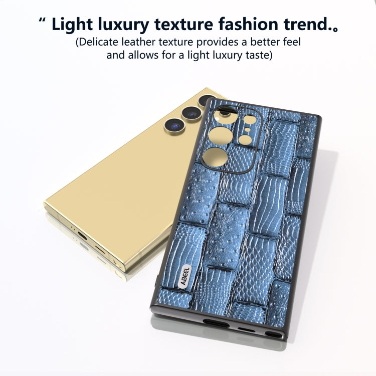 For Samsung Galaxy S24 Ultra 5G ABEEL Genuine Leather Mahjong Texture Series Phone Case(Blue) - HoMEdemic™ 