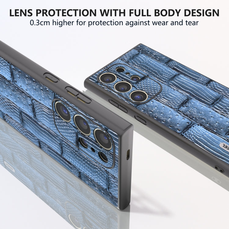 For Samsung Galaxy S24 Ultra 5G ABEEL Genuine Leather Mahjong Texture Series Phone Case(Blue) - HoMEdemic™ 