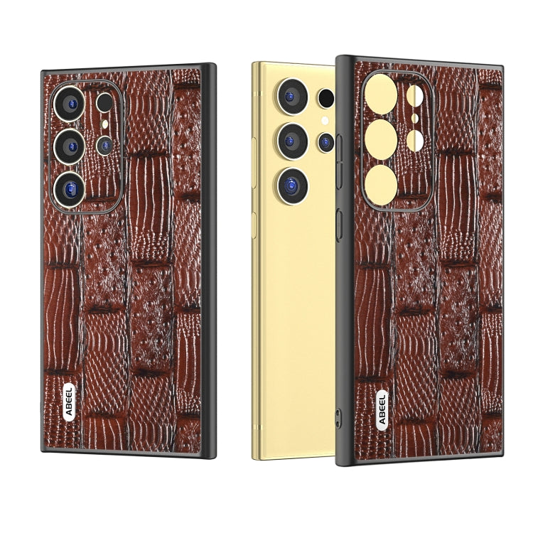 For Samsung Galaxy S24 Ultra 5G ABEEL Genuine Leather Mahjong Texture Series Phone Case(Brown) - HoMEdemic™ 