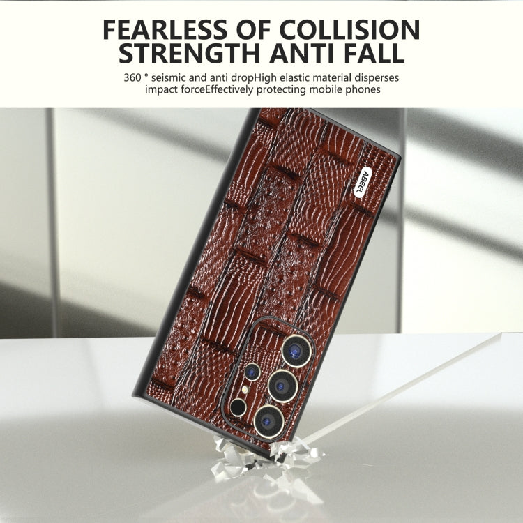For Samsung Galaxy S24 Ultra 5G ABEEL Genuine Leather Mahjong Texture Series Phone Case(Brown) - HoMEdemic™ 