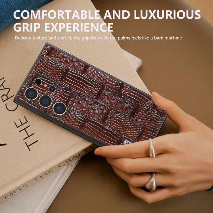 For Samsung Galaxy S24 Ultra 5G ABEEL Genuine Leather Mahjong Texture Series Phone Case(Brown) - HoMEdemic™ 