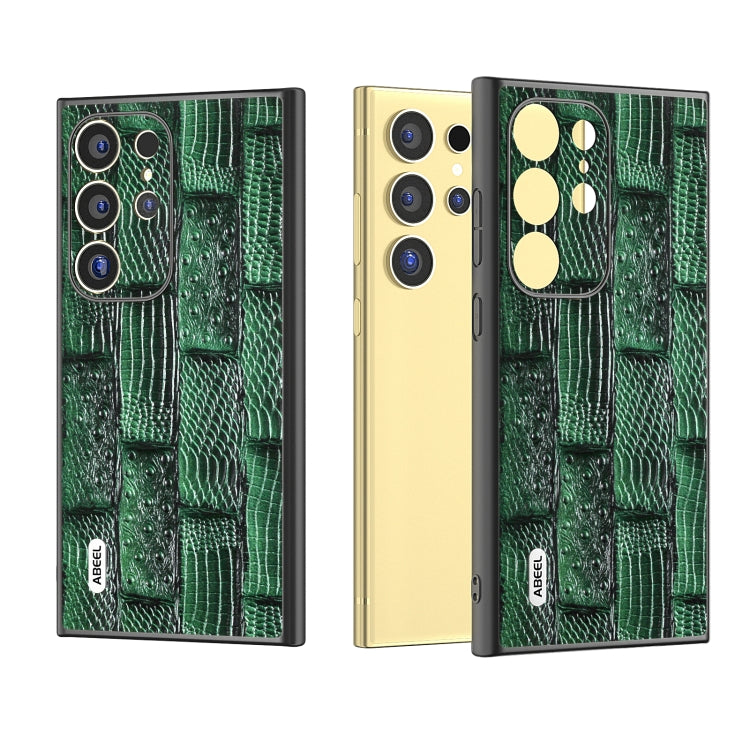 For Samsung Galaxy S24 Ultra 5G ABEEL Genuine Leather Mahjong Texture Series Phone Case(Green) - HoMEdemic™ 
