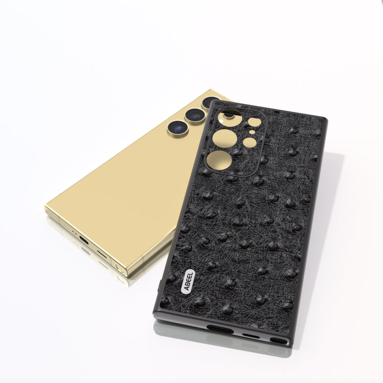 For Samsung Galaxy S24 Ultra 5G ABEEL Genuine Leather Ostrich Texture Phone Case(Black) - HoMEdemic™ 