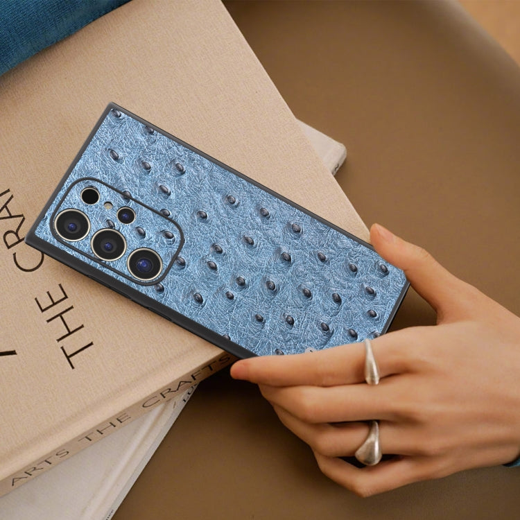 For Samsung Galaxy S24 Ultra 5G ABEEL Genuine Leather Ostrich Texture Phone Case(Blue) - HoMEdemic™ 