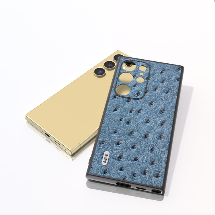 For Samsung Galaxy S24 Ultra 5G ABEEL Genuine Leather Ostrich Texture Phone Case(Blue) - HoMEdemic™ 
