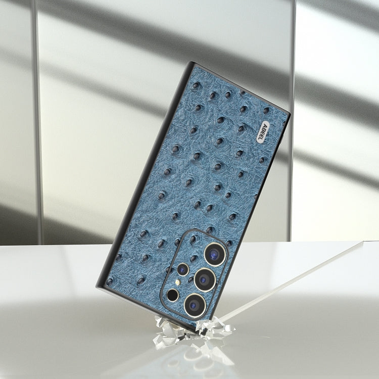 For Samsung Galaxy S24 Ultra 5G ABEEL Genuine Leather Ostrich Texture Phone Case(Blue) - HoMEdemic™ 