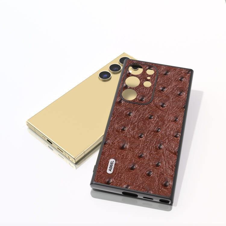 For Samsung Galaxy S24 Ultra 5G ABEEL Genuine Leather Ostrich Texture Phone Case(Coffee) - HoMEdemic™ 