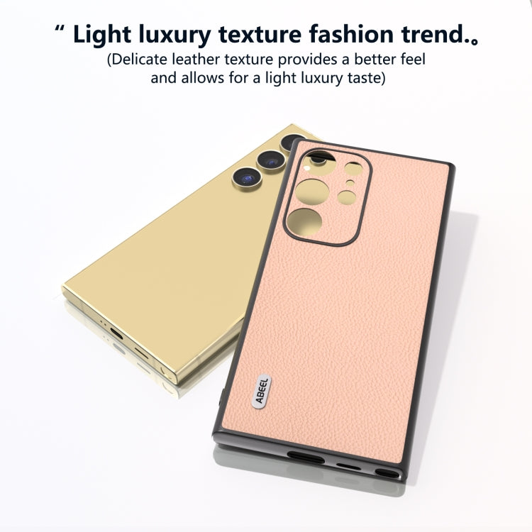 For Samsung Galaxy S24 Ultra 5G ABEEL Genuine Leather + PC Litchi Texture Phone Case(Pink Gold) - HoMEdemic™ 