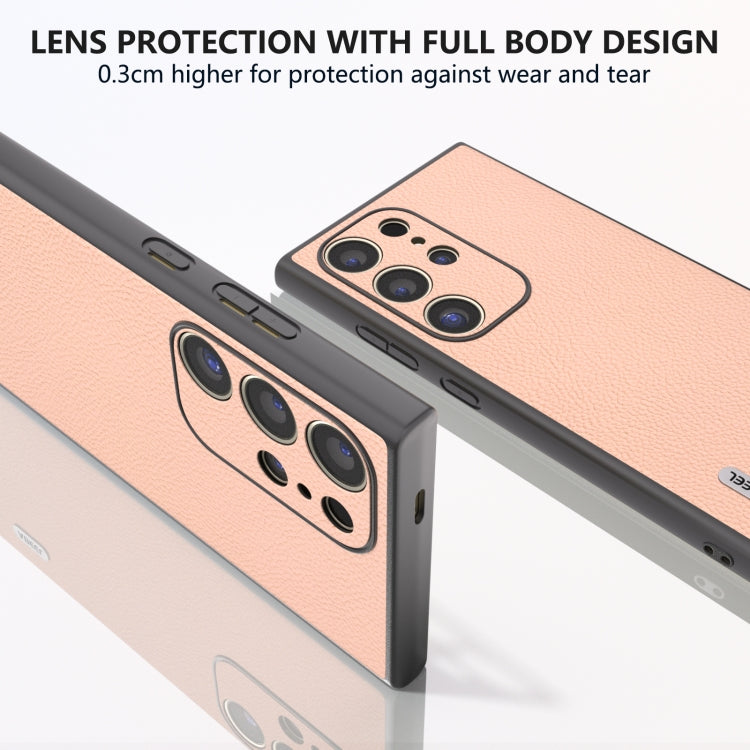 For Samsung Galaxy S24 Ultra 5G ABEEL Genuine Leather + PC Litchi Texture Phone Case(Pink Gold) - HoMEdemic™ 