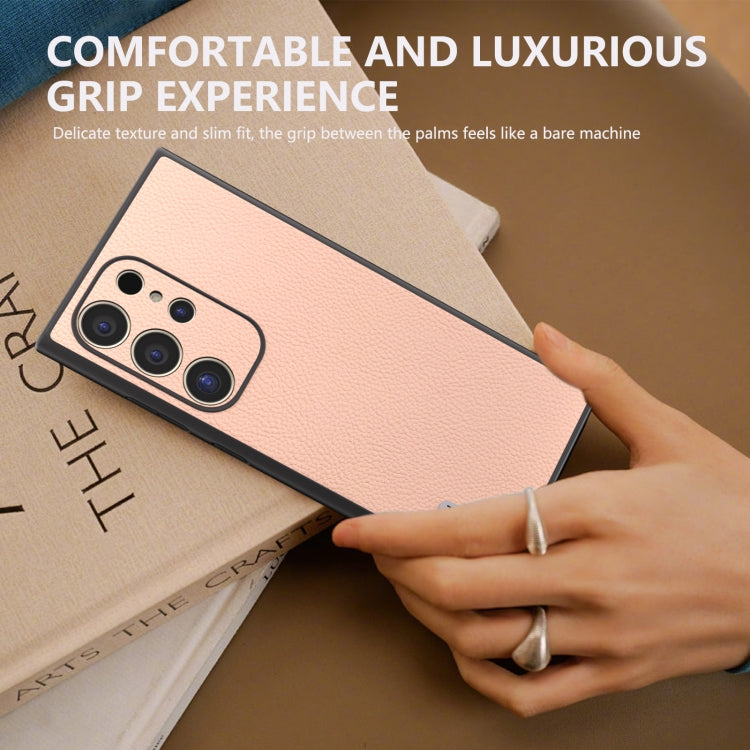 For Samsung Galaxy S24 Ultra 5G ABEEL Genuine Leather + PC Litchi Texture Phone Case(Pink Gold) - HoMEdemic™ 