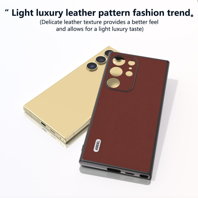 For Samsung Galaxy S24 Ultra 5G ABEEL Genuine Leather Silky Soft Black Edge Phone Case(Coffee) - HoMEdemic™ 