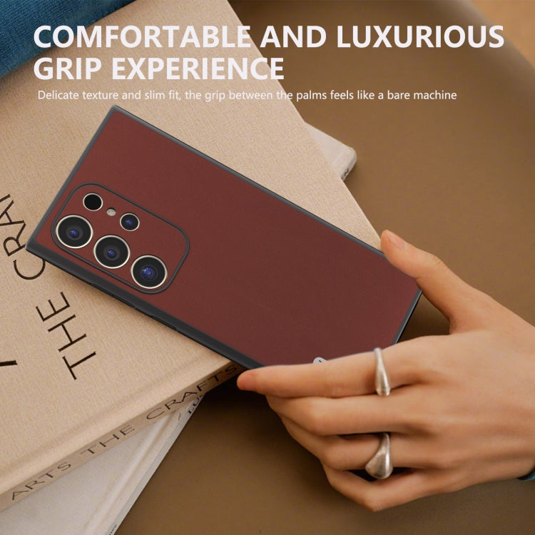 For Samsung Galaxy S24 Ultra 5G ABEEL Genuine Leather Silky Soft Black Edge Phone Case(Coffee) - HoMEdemic™ 