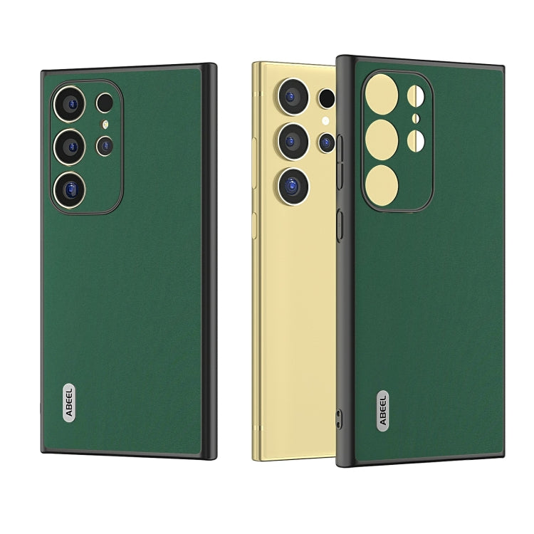 For Samsung Galaxy S24 Ultra 5G ABEEL Genuine Leather Silky Soft Black Edge Phone Case(Green) - HoMEdemic™ 