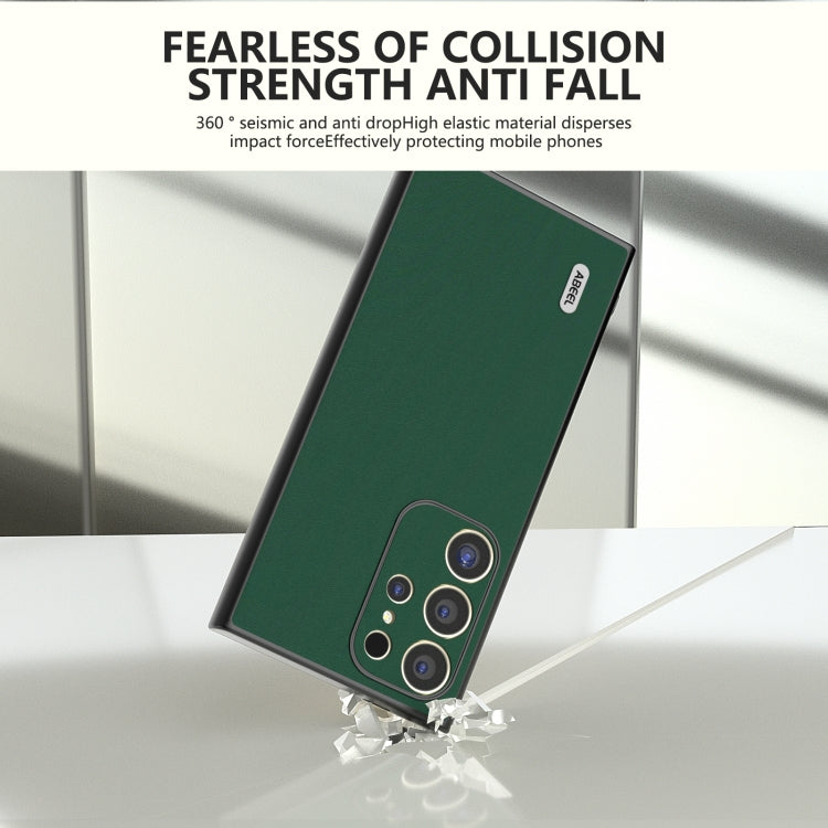 For Samsung Galaxy S24 Ultra 5G ABEEL Genuine Leather Silky Soft Black Edge Phone Case(Green) - HoMEdemic™ 
