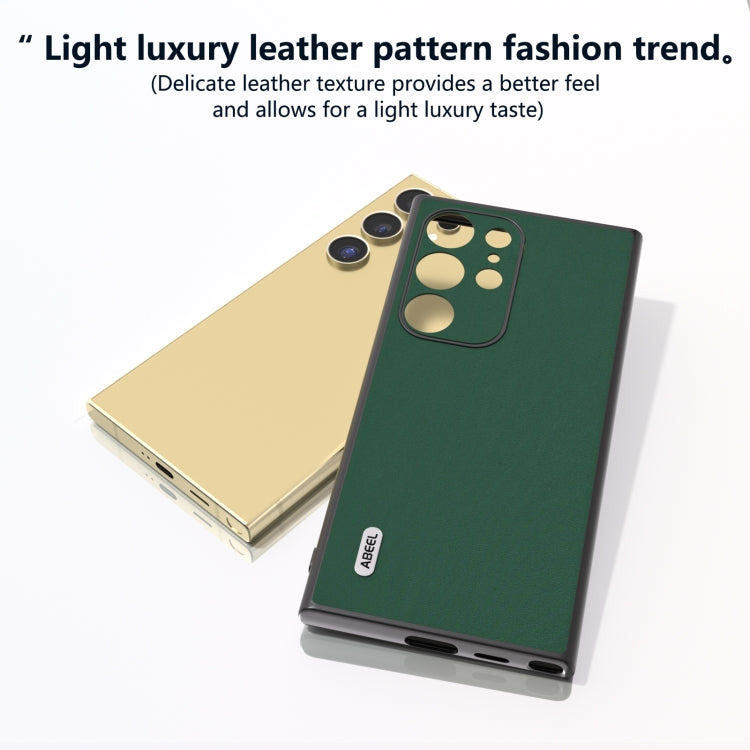 For Samsung Galaxy S24 Ultra 5G ABEEL Genuine Leather Silky Soft Black Edge Phone Case(Green) - HoMEdemic™ 
