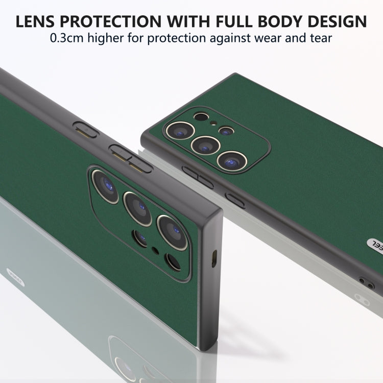 For Samsung Galaxy S24 Ultra 5G ABEEL Genuine Leather Silky Soft Black Edge Phone Case(Green) - HoMEdemic™ 