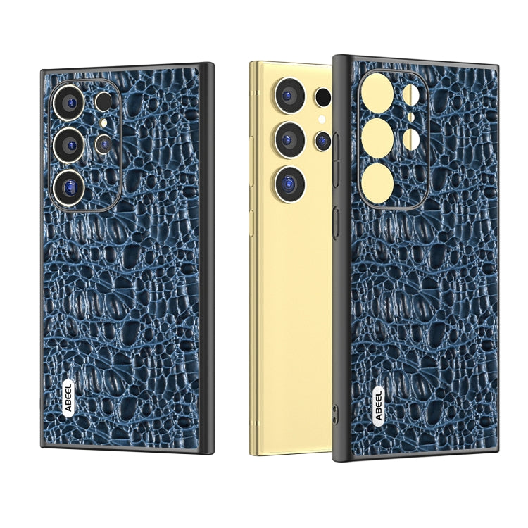 For Samsung Galaxy S24 Ultra 5G ABEEL Genuine Leather Sky Series Phone Case with Holder(Blue) - HoMEdemic™ 