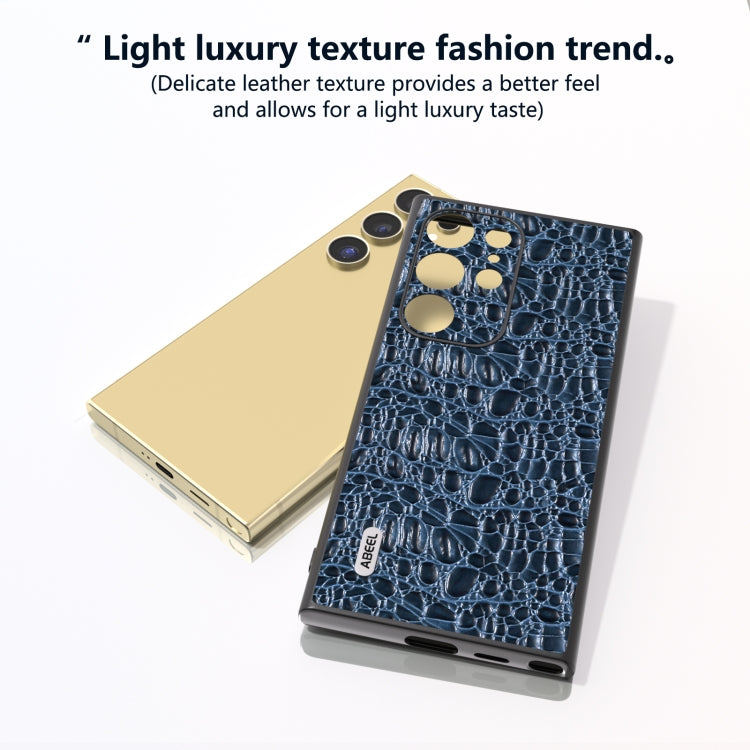 For Samsung Galaxy S24 Ultra 5G ABEEL Genuine Leather Sky Series Phone Case with Holder(Blue) - HoMEdemic™ 