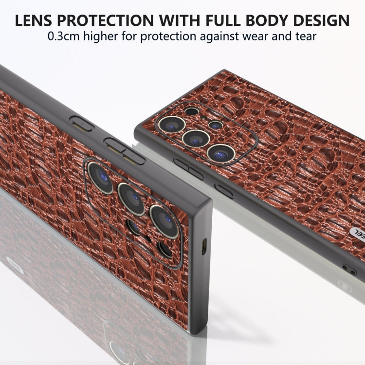 For Samsung Galaxy S24 Ultra 5G ABEEL Genuine Leather Sky Series Phone Case with Holder(Brown) - HoMEdemic™ 