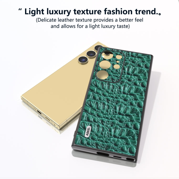 For Samsung Galaxy S24 Ultra 5G ABEEL Genuine Leather Sky Series Phone Case with Holder(Green) - HoMEdemic™ 