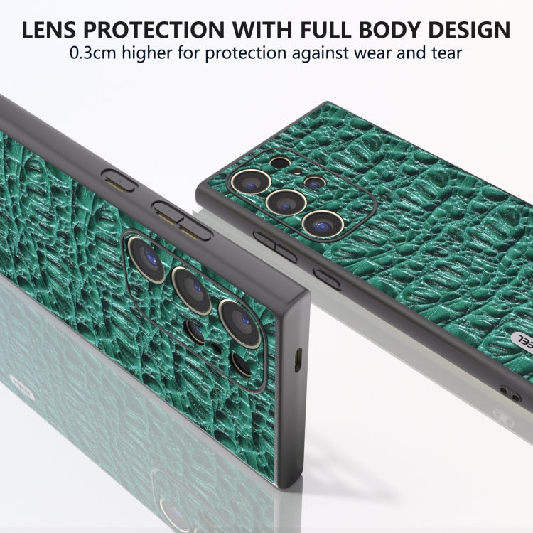 For Samsung Galaxy S24 Ultra 5G ABEEL Genuine Leather Sky Series Phone Case with Holder(Green) - HoMEdemic™ 