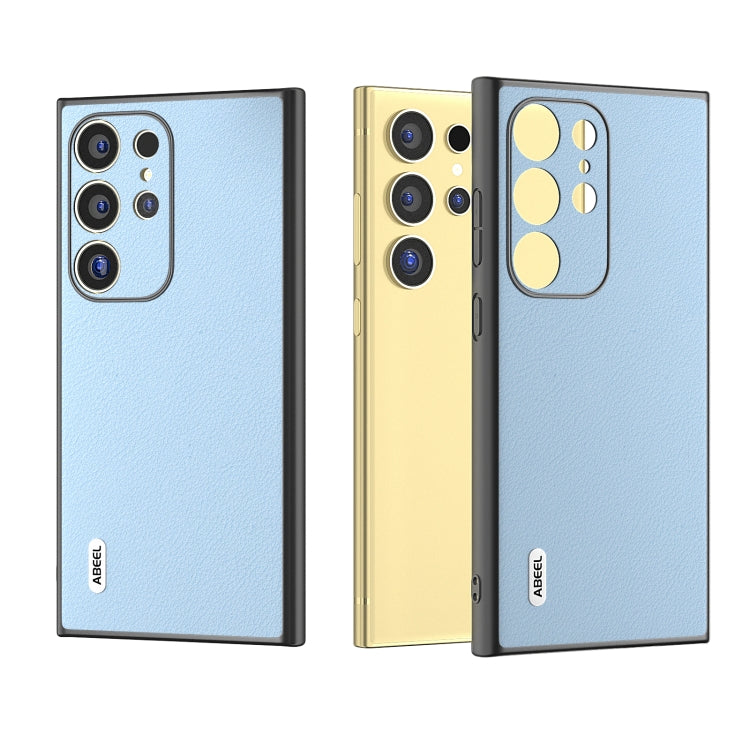 For Samsung Galaxy S24 Ultra 5G ABEEL Genuine Leather Wave Black Edge Phone Case(Blue) - HoMEdemic™ 